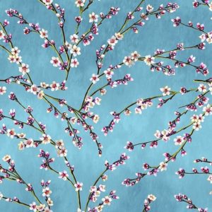 tissu coton ameublement fleurs d'amandier ciel