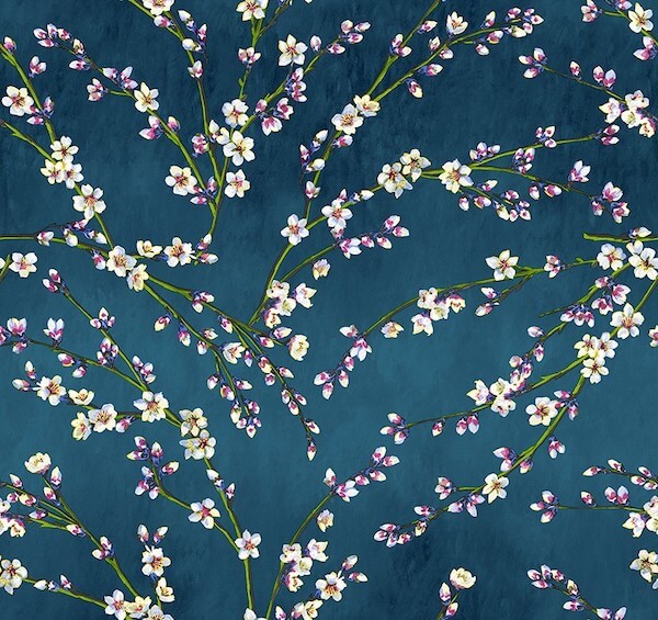 tissu coton ameublement fleurs d'amandier vert