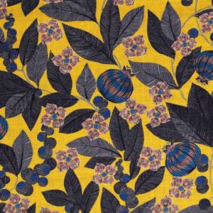 tissu lin imprimé fruit du paradis jaune
