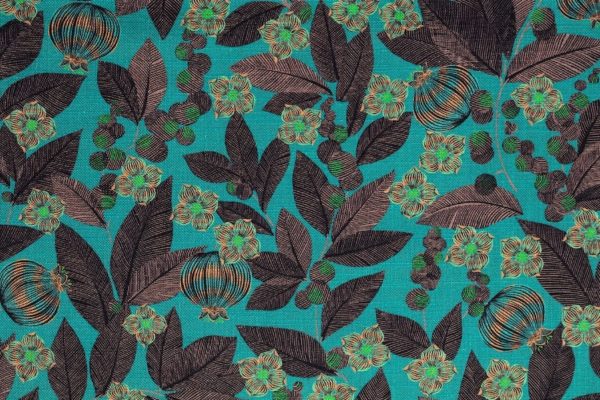 tissu lin imprimé fruit du paradis menthe