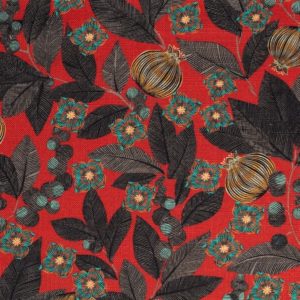 tissu lin imprimé fruit du paradis rouge
