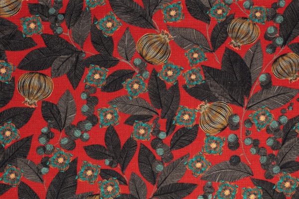 tissu lin imprimé fruit du paradis rouge